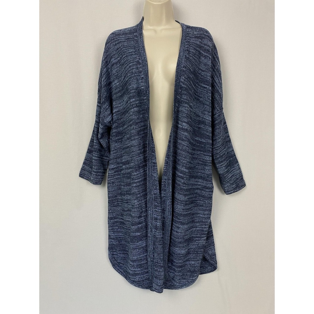 Pure J Jill Linen Blend Long Cardigan Sweater Large Blue Open Front Lightweight